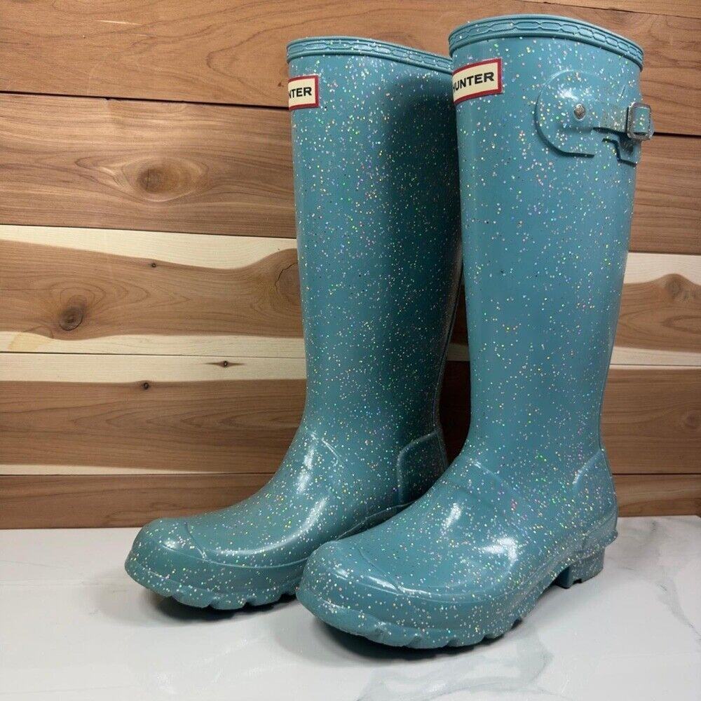 Hunter Blue Glitter Rain Boots